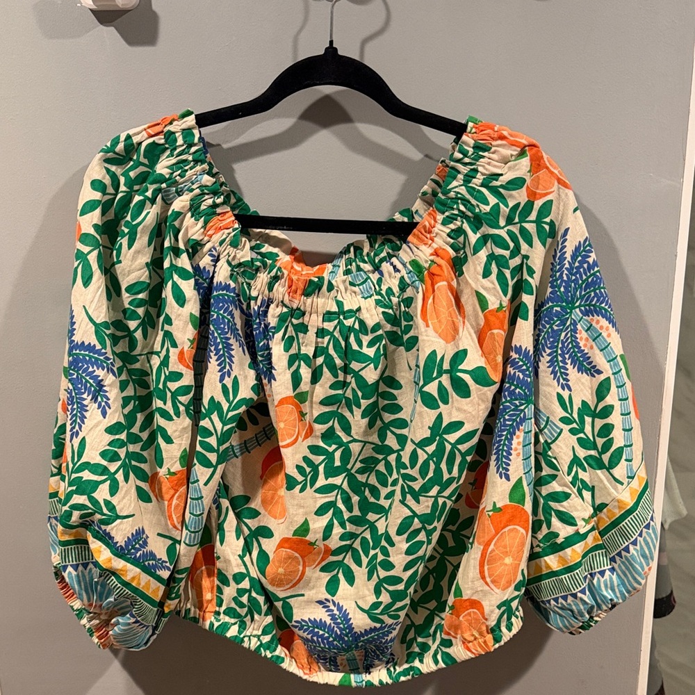C&C California Green and Orange Floral Blouse